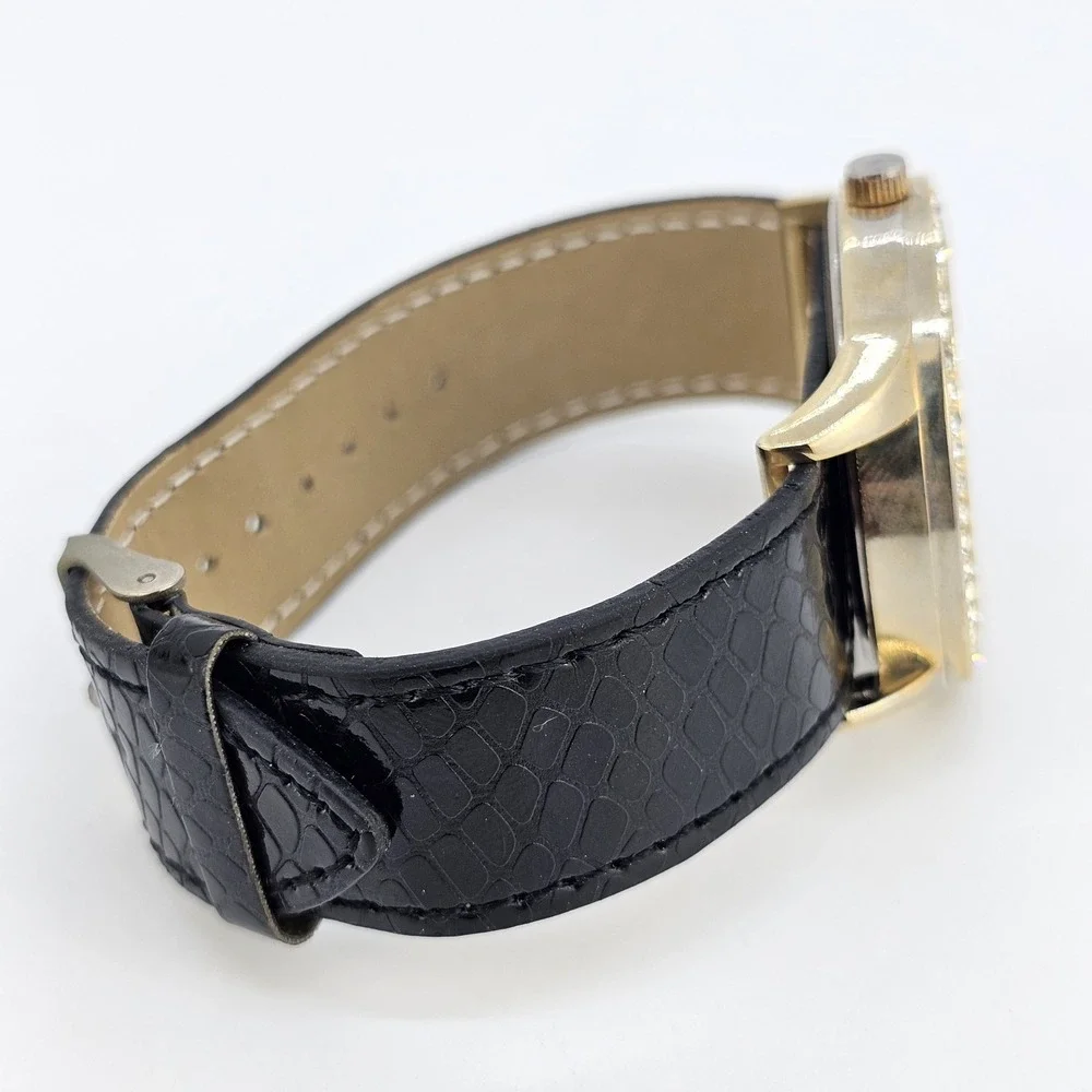 40MM Women's Watch Animal Print Dial Black Faux Leather‎ Band New Battery